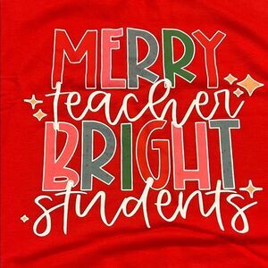 Gildan Red Long Sleeve Sweatchirt with Festive "Teacher" Print